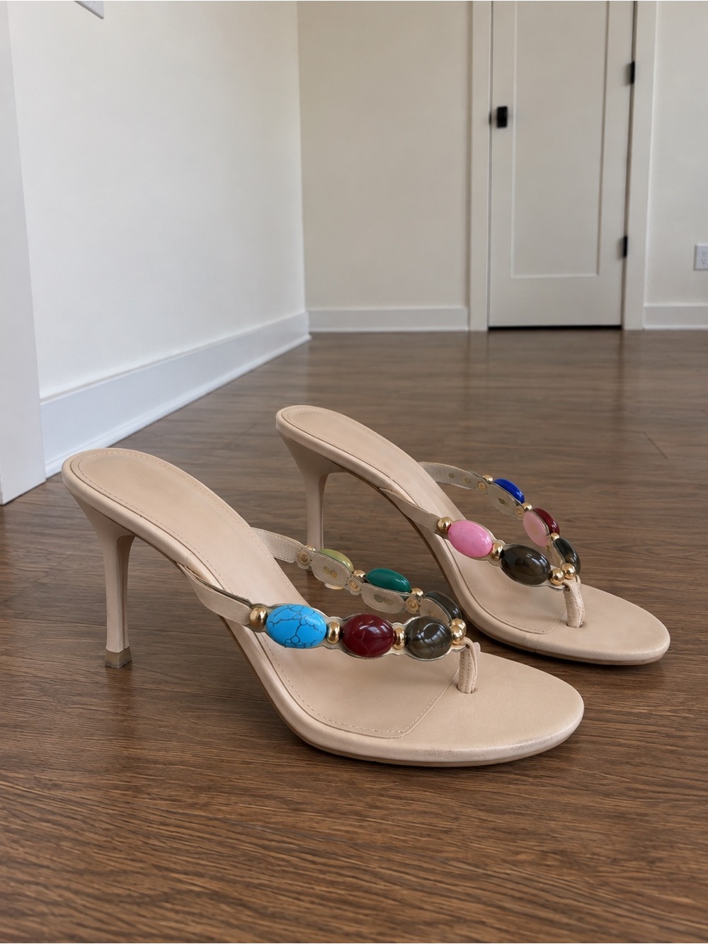Multicolor Beaded Nude Stiletto Sandals